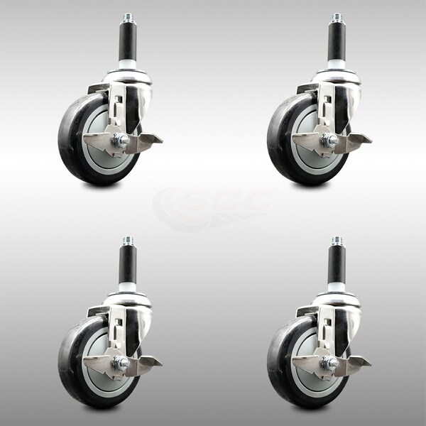 Service Caster 4 Inch 316SS Black Poly Swivel 3/4 Inch Expanding Stem Caster Set Brake SCC SCC-SS316EX20S414-PPUB-BLK-TLB-34-4 - main